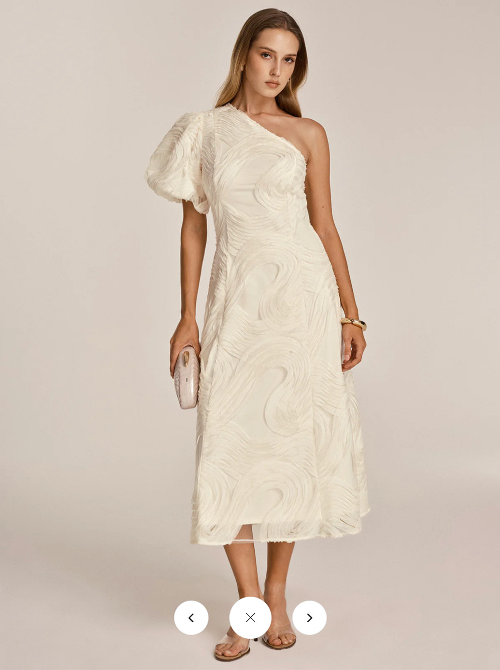 NWT Commense One Shoulder Textured Ruffled Mesh Midi Dress Sz M